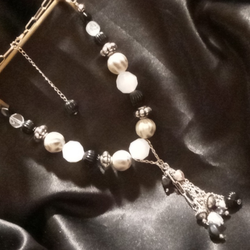 Chunky collar tassel necklace beaded chain tassel statement necklace 22+2 in.